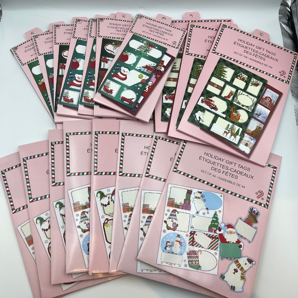 NEW lot of 18 holiday gift tags pink white colourful packing tag holiday